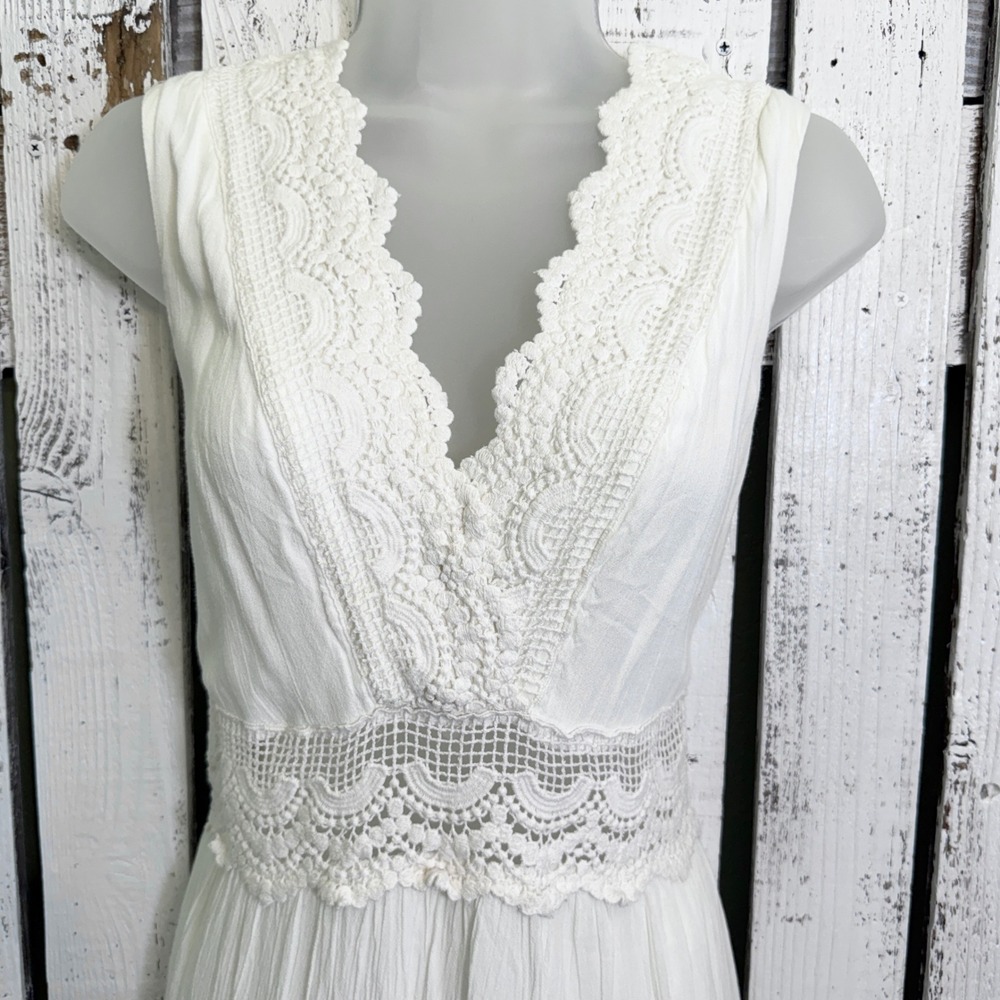 Bailey Blue Crochet Lace lMaxi Dress Large Boho Festival Beach Fairy Peasant